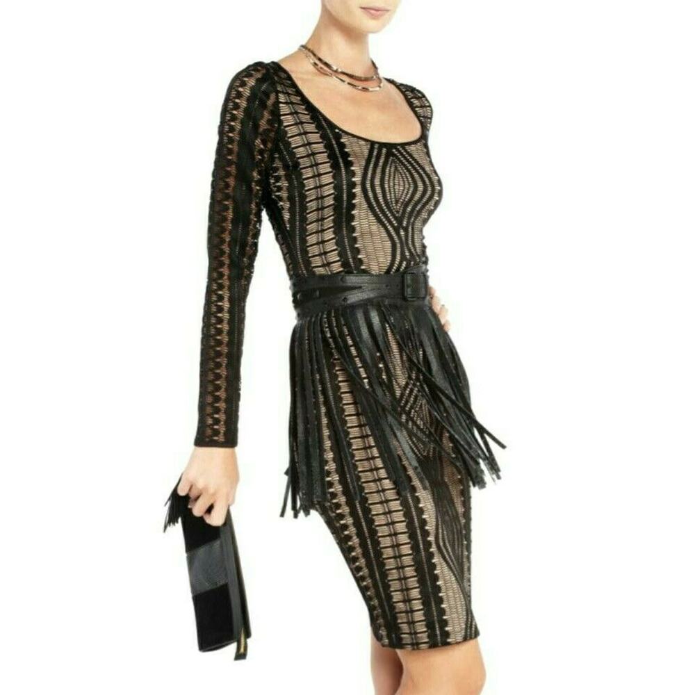 BCBG MAXAZRIA Tanya long sleeve black lace scoop neck bodycon dress Size XXS - Picture 6 of 11
